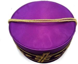33e degré Scottish Rite Purple Cap Bullion Broderie à la main Chapeau en soie violette avec croix patriarcale et vigne - Product Image 1