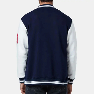 Men's Varsity <b>Jacket</b> Navy White Sleeve Embroidered Number 4 Button Closure Turn-down Collar Preppy Style Autumn Wear - Product Image 2