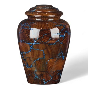 New Luxury Handmade Cremation <b>Urn</b> Glossy Wooden <b>Jar</b> Blue Resin Inlay Elegant Memorial Keepsake for Home Pet Decorative Ashes - Product Image 1