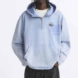 Custom Blank Solid 100% Cotton Quarter Zip <b>Hoodie</b> for <b>Men</b>-Lightweight Breathable Eco-Friendly Autumn <b>Running</b> Training - Product Image 1