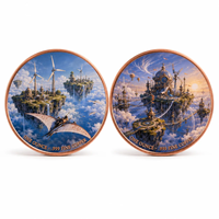 Pièce de monnaie ronde personnalisée de 1 OZ en cuivre fin 999, imprimée UV double face, thème Steampunk Île Flottante, Dirigeable, Éolienne, Ciel Fantastique, Cadeau