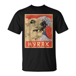 T-shirt promozionale con meme Hyrax in stile vintage giapponese - Product Image 2