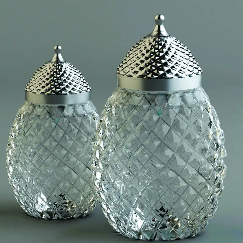 Set 2 kaleng aluminium kaca dekoratif dengan tutup, produk buatan tangan untuk peralatan makan dapur