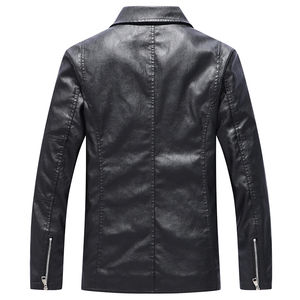 Chaqueta de Cuero Premium al por Mayor OEM, Chaqueta de Cuero Casual de Negocios con Cuello de Traje para Hombre Joven y de Mediana Edad, Chaqueta de Motociclista Masculina - Product Image 4