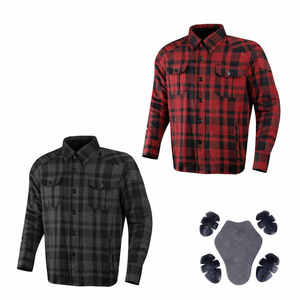 Chemise en flanelle de moto urbaine pour hommes et femmes, niveau CE 2, protection d'épaule, doublure en aramide, fermeture éclair, chemise de motard personnalisée rouge et noire - Product Image 1