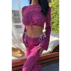 ชุดเสื้อและกางเกงลายฉลุพร้อมดีเทลลูกไม้ที่หน้าอก ชุด 2 ชิ้น สไตล์ 10098 - Product Image 2