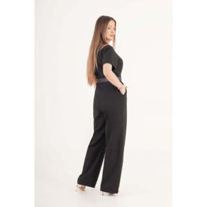Mono Palazzo Negro con Cinturón para Mujer LUSTRIN Elegance - Elegante Traje de una Pieza de Poliéster y Elastano de Pierna Ancha para Venta al por Mayor - Product Image 5