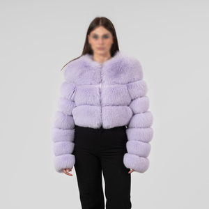Veste Courte en Fourrure de Renard Respirante de Qualité Supérieure, Bleu Lavande, Taille XS, Manteau d'Hiver Doublé Soie, Style Hip Hop Tissé – Grande Vente - Product Image 1