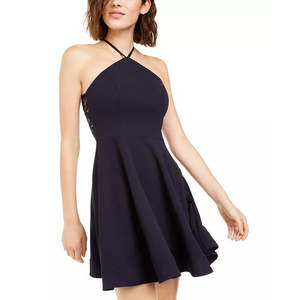 Abito da scuba modello A-Line per bambine con pizzo e paillettes sul retro, blu navy, taglia 3, vita naturale, design con cuori di paillettes - Product Image 1