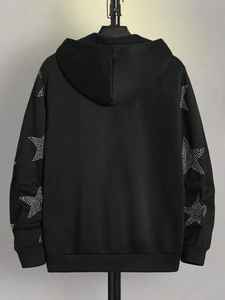 Fabricante de ropa Heavyweight Fleece Diamond Stars Hombres Sudaderas con capucha Oversized Sparkle Rhinestones Stars Hombres Sudaderas con cremallera - Product Image 3