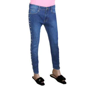Pantalones Vaqueros con Perlas para Mujer - Azul - Product Image 1