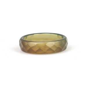 Anillo de Ágata Facetada Verde Caqui, Elegante Anillo Geométrico con Incrustaciones de Jade Chapado en Oro de 18K, Joyería de Regalo Ortodoxa - Product Image 2