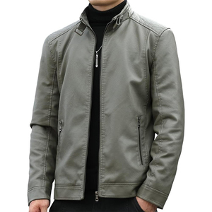 Chaqueta de moto de cuero con cremallera múltiple ajustada para hombre al por mayor - Product Image 1
