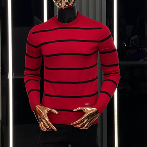 Suéter Casual de Invierno para Hombre, Transpirable, con Logotipo Frontal, 100% Algodón, Manga Larga, Cálido, con Estampado Jacquard de Rayas y Letras - Product Image 1