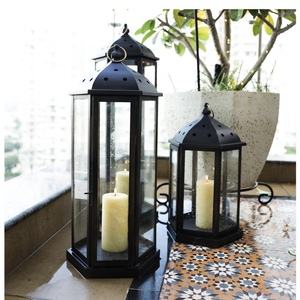 Latest Outdoor Restaurant <b>Decorative</b> Black Metal Modern Handmade Eco-Friendly Candle Holder <b>Lanterns</b> Set of 3 - Product Image 2