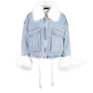 Veste en jean pour femme brodée Rivet Pearl Short Denim Jacket Coat - Product Image 4