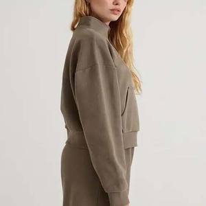 Sudadera de algodón personalizada para mujer 2023 OEM cuello redondo media cremallera pulóver con logotipo bordado colección de invierno de talla grande de otoño - Product Image 3