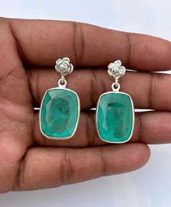 Pendiente de Esmeralda de Plata de Ley 925, hermoso pendiente de mujer, pendiente de piedra verde. - Product Image 5