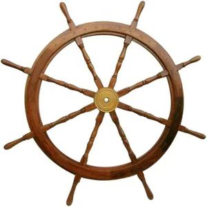 Nautical Premium Sailor's Hand Crafted Brass & <b>Wooden</b> Ship Wheel Brown Color Round Ship Wheel Gift Item Home Wall Decor - Product Image 4