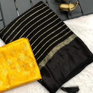 Exclusively Feel The Luxurious Launching New Soft viscose Georgette Saree with Banarasi silk yellow blouse