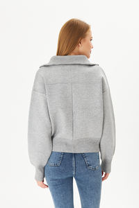 เสื้อโค้ทสั้นลำลองของผู้หญิงเสื้อถักแบบมีซิปเหล็กเสื้อโค้ทใส่สบายใส่ได้ทุกวันมีปกเสื้อที่ทันสมัยสวมใส่สบาย - Product Image 5