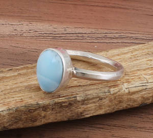 Anillo de piedras preciosas Larimar al por mayor auténtico anillo de plata ovalado Larimar joyería sencilla y elegante para mujer - Product Image 6