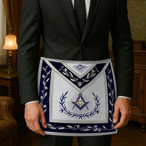 Master Mason Luxury Embroidered Border Masonic <b>Badge</b> with Blue & White Magnet Extendable Belt Metal Snake Clip and Hook - Product Image 1