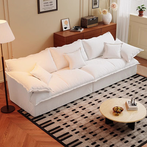 Modern Style <b>Cream</b> Linen Three Seat <b>Sofa</b> with Cotton Hemp Fabric Small Wind Design for Living Room - Product Image 5