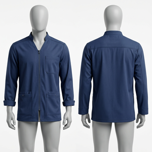 Veste de travail en softshell polyester-spandex 300 GSM de qualité supérieure, bleu marine, avec panneaux latéraux et logo brodé personnalisé - Product Image 6