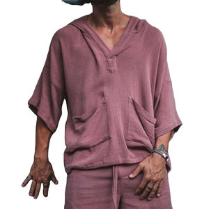 Plus Size Men's Clothing Hemp Fabric Cotton Linen Hoodies Two Piece Short Sets for Men Loose Solid Color Holiday Sports Suit2025 - Product Image 3