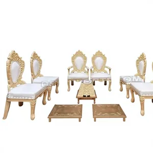 Traditional Wedding Mandap Wooden Furniture Set Gold Traditional Wedding Mandap Chair Set Exclusive Golden Wedding Mandap Chairs - Product Image 2
