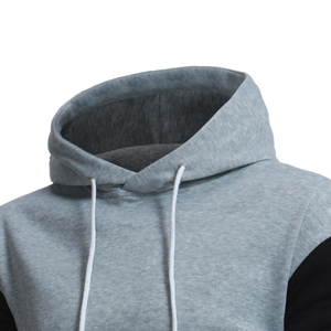 เสื้อสเวตเตอร์แบบสวมหัวมีฮู้ดลายขวางสีเทาดำขาวเข้ารูปเสื้อแนวแอธเลชเชอร์สำหรับผู้ชาย - Product Image 4