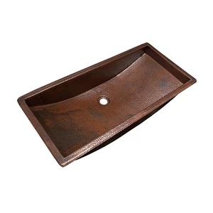 Fregadero de cobre martillado de tamaño profundo Rectangular con estilo clásico, hecho a mano, montaje en pared decorativo ecológico, el mejor Material de cobre puro - Product Image 1