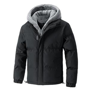 Parka de invierno para hombre, chaqueta con capucha de cara brillante e impermeable con soporte de lona de Color sólido, cálida, triple cremallera, de talla grande, holgada - Product Image 2