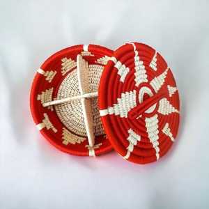 Best Price Natural Handcrafted Red Round Shape <b>Wicker</b> <b>Baskets</b> Natural Red Sabai Grass <b>Basket</b> Multipurpose Box for Home - Product Image 2
