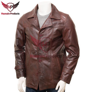 Manteau de voiture en cuir brun antique pour homme-Veste en cuir de vachette de qualité supérieure avec col à revers cranté, formel-mélange décontracté - Product Image 2