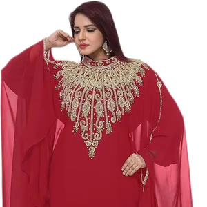Vestido moderno marroquí modesto islámico para mujer, cuentas de lentejuelas bordadas a mano, mangas completas, longitud hasta el suelo, cristal de talla grande - Product Image 1