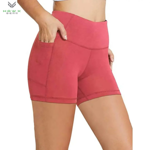 Venta al por mayor 100% algodón mujeres gimnasio pantalones cortos de cintura alta botín entrenamiento Yoga desgaste técnicas de teñido liso - Product Image 3