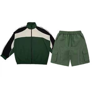 New Men Short Sleeve Summer Nylon Polyester Two Piece With <b>White</b> <b>Panels</b> Jogging Sports Windbreaker Shorts Sets For Men - Product Image 3