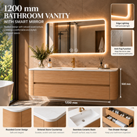 Meuble-lavabo de salle de bain moderne avec miroir intelligent 1200 mm, armoire murale en chêne massif avec plan en pierre frittée et design à coins arrondis