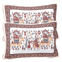 Ensemble de draps de lit 3 pièces en coton écologique 200TC, motif rustique brun avec animaux, fleurs et feuilles, deux taies d'oreiller, style traditionnel indien