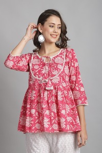 Atasan Kurti pendek/penuh lengan pendek katun murni desain bergaya Modern Barat untuk anak perempuan tersedia dalam jumlah besar - Product Image 2