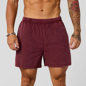 Wholesale Custom Men's Fitness <b>Shorts</b> Vintage Washed Elastic Waist Gym Workout Streetwear Breathable Activewear Solid Plain Dyed - Product Image 1