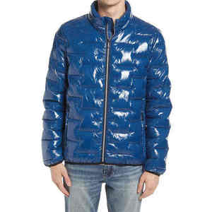 Chaqueta acolchada azul brillante para hombre, diseño ligero con cremallera frontal, abrigo de invierno cálido y aislado, ropa exterior informal - Product Image 1