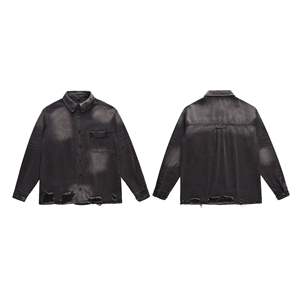 Veste en jean d'hiver de haute qualité avec broderie noire délavée à l'acide pour hommes - Product Image 3