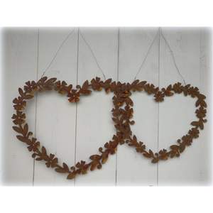 Guirnalda de Corazones de Metal Oxidado Vintage para Colgar en la Pared, Arte Floral de Jardín de 2 Piezas Entrelazadas para Decoración del Hogar en Interiores y Exteriores - Product Image 1
