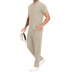 <b>Men's</b> Casual 2 Piece <b>Short</b> Sleeve T Shirts <b>Trousers</b> Set Breathable Comfortable Soft Polyester/Cotton Fabric Quick Dry Summer - Product Image 4