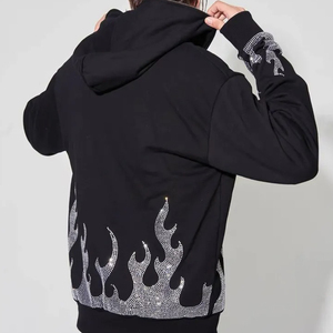 High Street Dark Style Sudaderas con capucha para hombre Nuevos productos Algodón pesado Letras con cuentas de gran tamaño Bordado personalizado Rhinestone Negro - Product Image 3