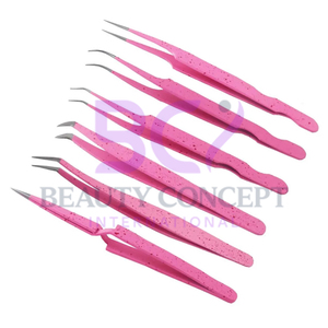 Hot Sale Pink Customized Stainless Steel Eyelashes Extension Tweezers Best Supplier with Pointed Tip - Product Image 6