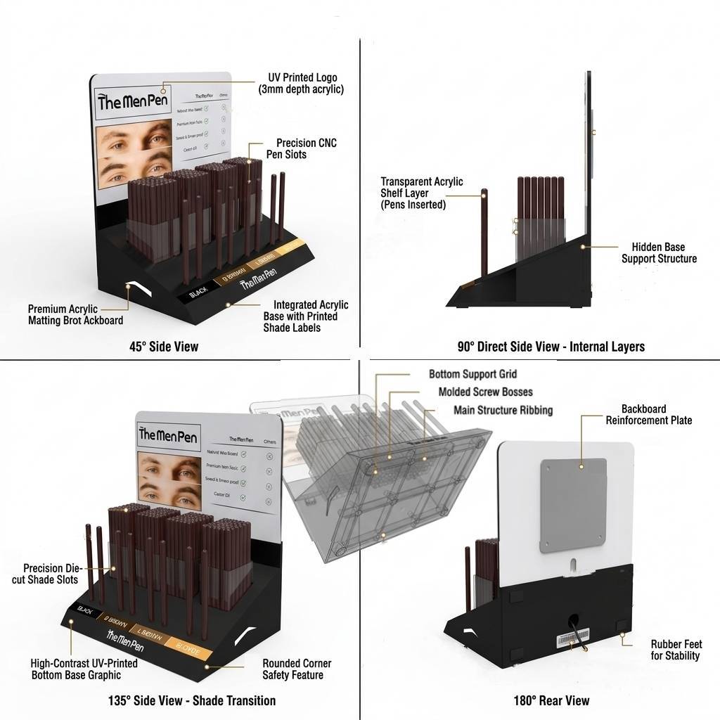 Countertop Eyebrow Pencil Display Stand Custom Cosmetic Makeup Display Rack for Retail Store — view 3